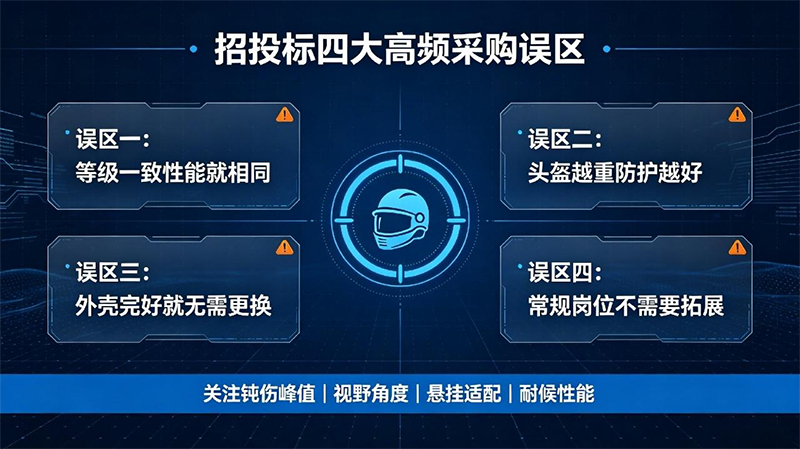 防弹头盔招投标四大采购避坑指南，军警装备采购风险提示信息图