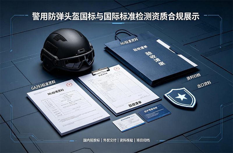警用防弹头盔国标与国际标准检测资质合规展示