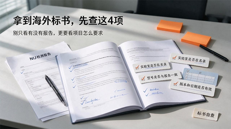 海外标书自查清单，NIJ报告，实验室名录，本土标准，型号绑定，版本时效